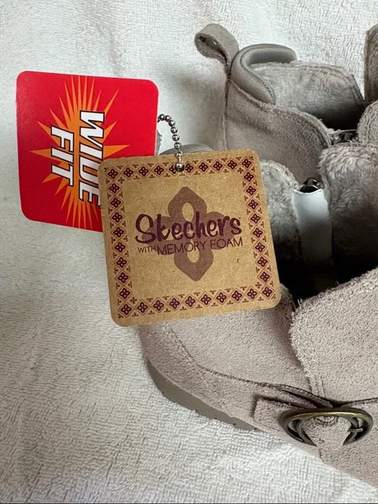 Skechers Taupe Suede Slip-On Ankle Boot with Buckle - Picture 2 of 12